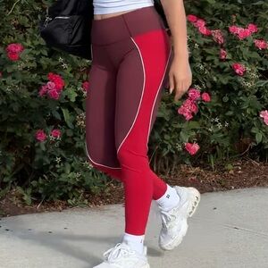 Sweaty Betty Two-Tone Red & Burgundy Colorblock High-Rise Leggings